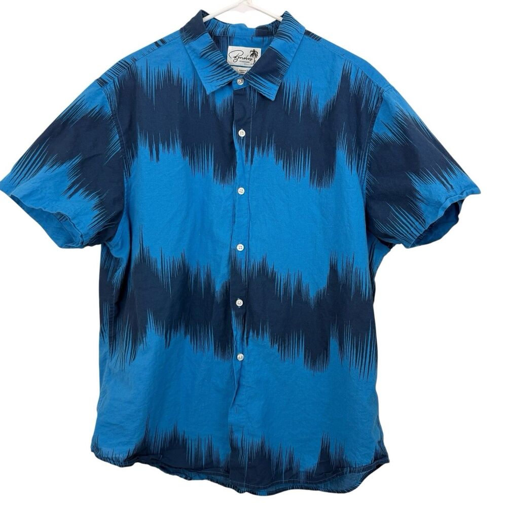 Bonobos Button Shirt Mens Sz XL Standard Fit Cotton Blue Ikat Zig Zag Print